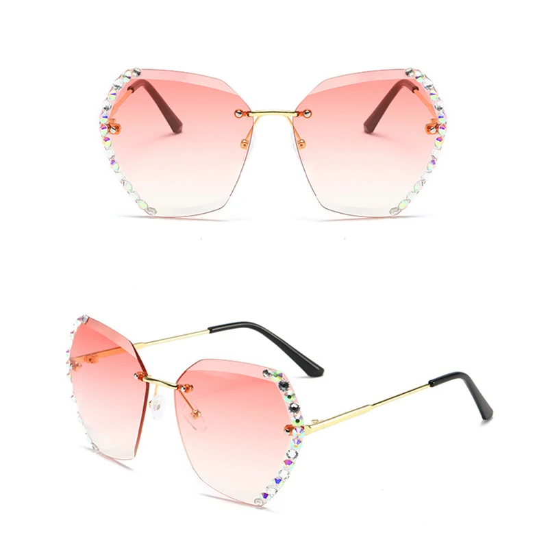 

2020 rimless rhinestone sunglasses lens diamond polygonal women sunglasses