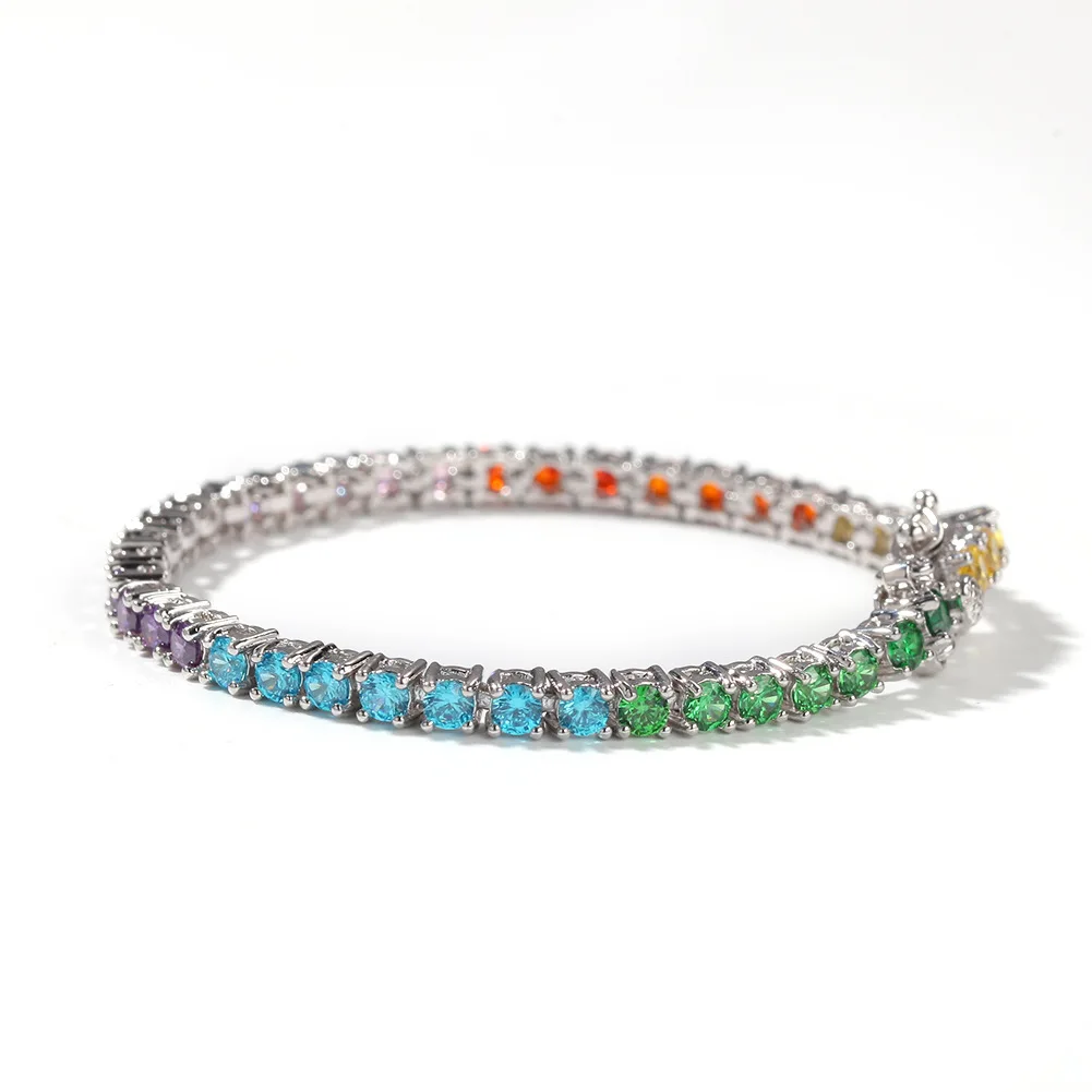 

New Shiny Cz Fine Fashion Gorgeous Trendy Cubic Zirconia Rainbow Colored Tennis Bracelet White Gold, Gold, silver