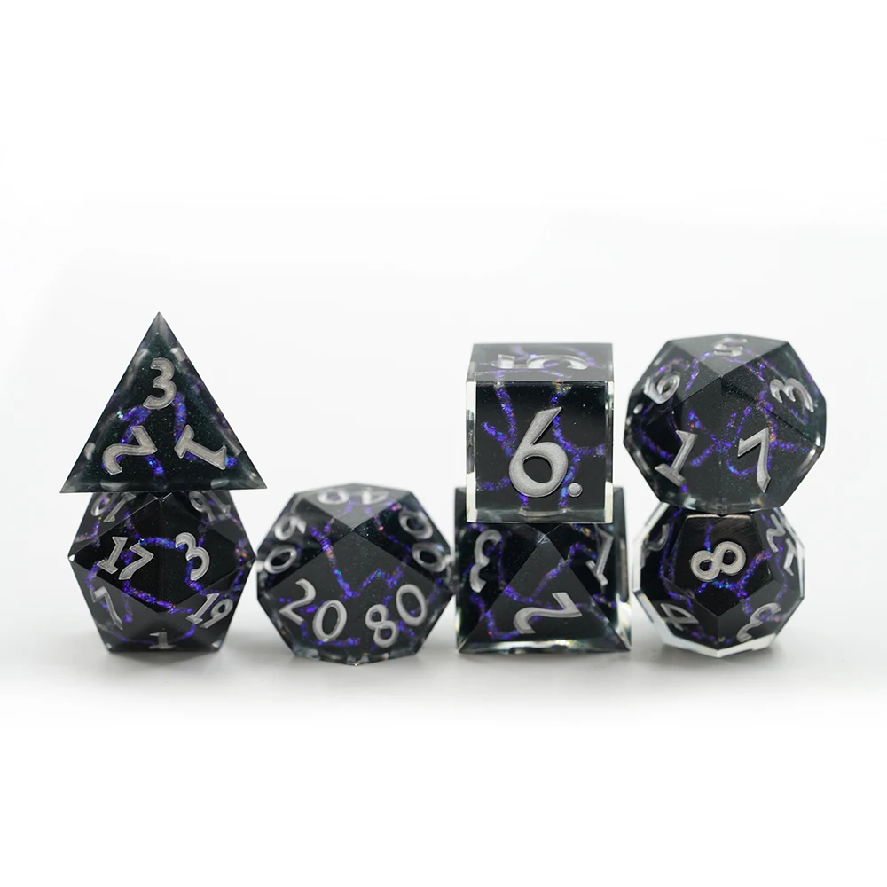 

Custom 7Pcs Sharp Edge Resin Polyhedral Dice With Silver Number For DND Role Games Playing Collection Set