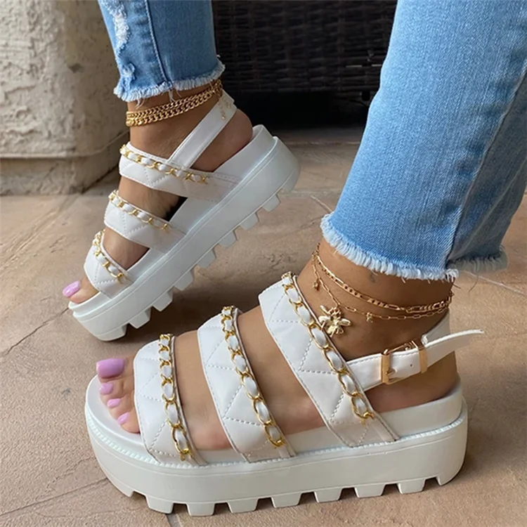 

2021 New Arrival Women Summer Open Toe Ankle Strap Thick Bottom Casual Beach Sandals Ladies Platform Shoes, White,red,black,khaki
