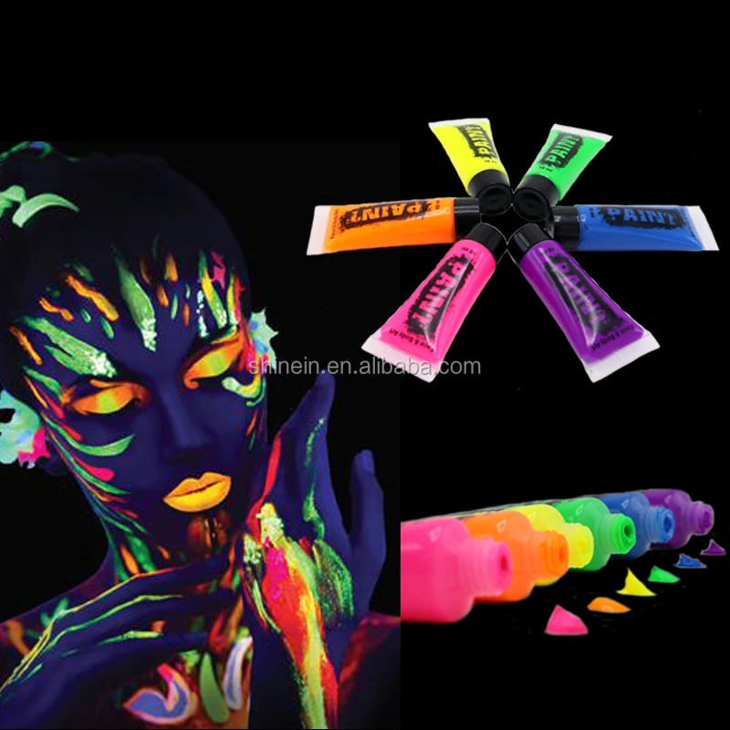 

Wholesale Halloween Non-toxic Water Based Uv Glow Paint Luminous Body Paint Florescent Neon Uv Glow Face Paint for Party, As per picture