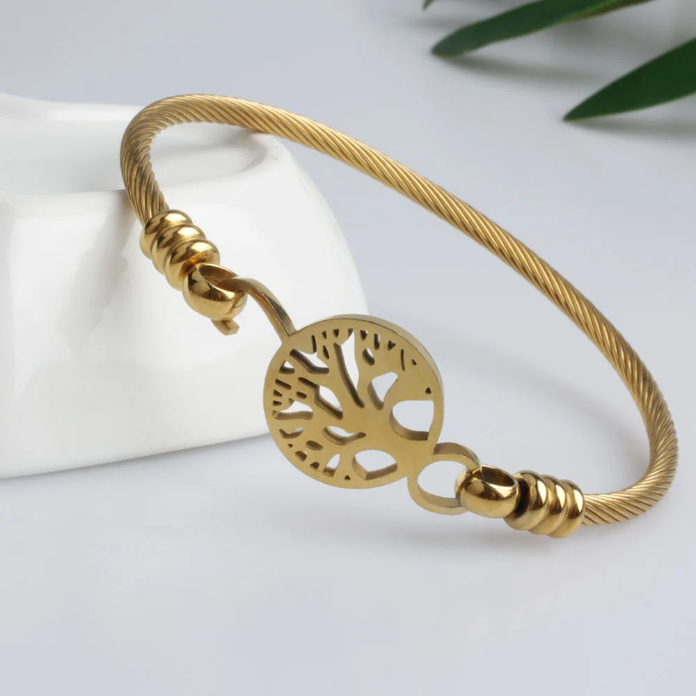 

Women Fashion Jewelry Brazaletes Stainless Steel Rose Gold Plated Tree Of Life Charm Bracelet Bangles, Gold/rose gold