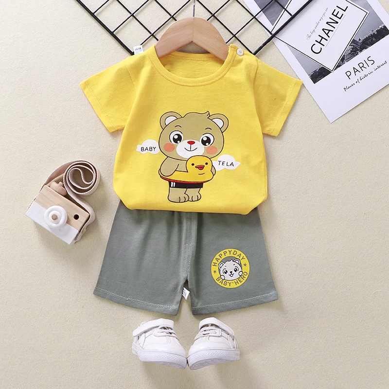 

Summer Kids Boutique Outfits Fashion Cotton Short Sleeve Clothes Baby Cotton Clothes Clothing Bag Custom Pullover Set Unisex OEM