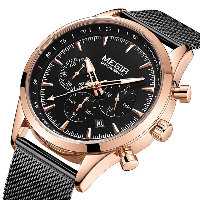 

Megir 2153 Chronograph Watches Military Sports Men Watch Luxury Wristwatches Stainless Steel Mesh Relogio Masculino
