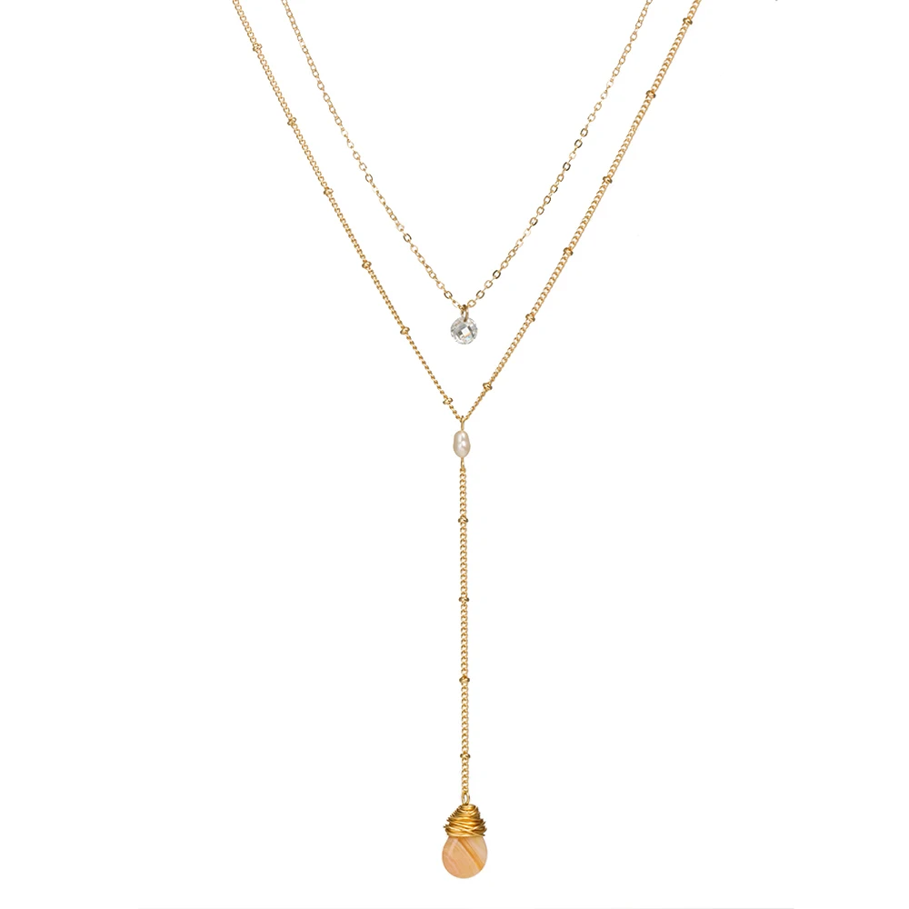 

Orange Natural Stone Pendant Freshwater Zircon Layered Necklace Custom Jewelry