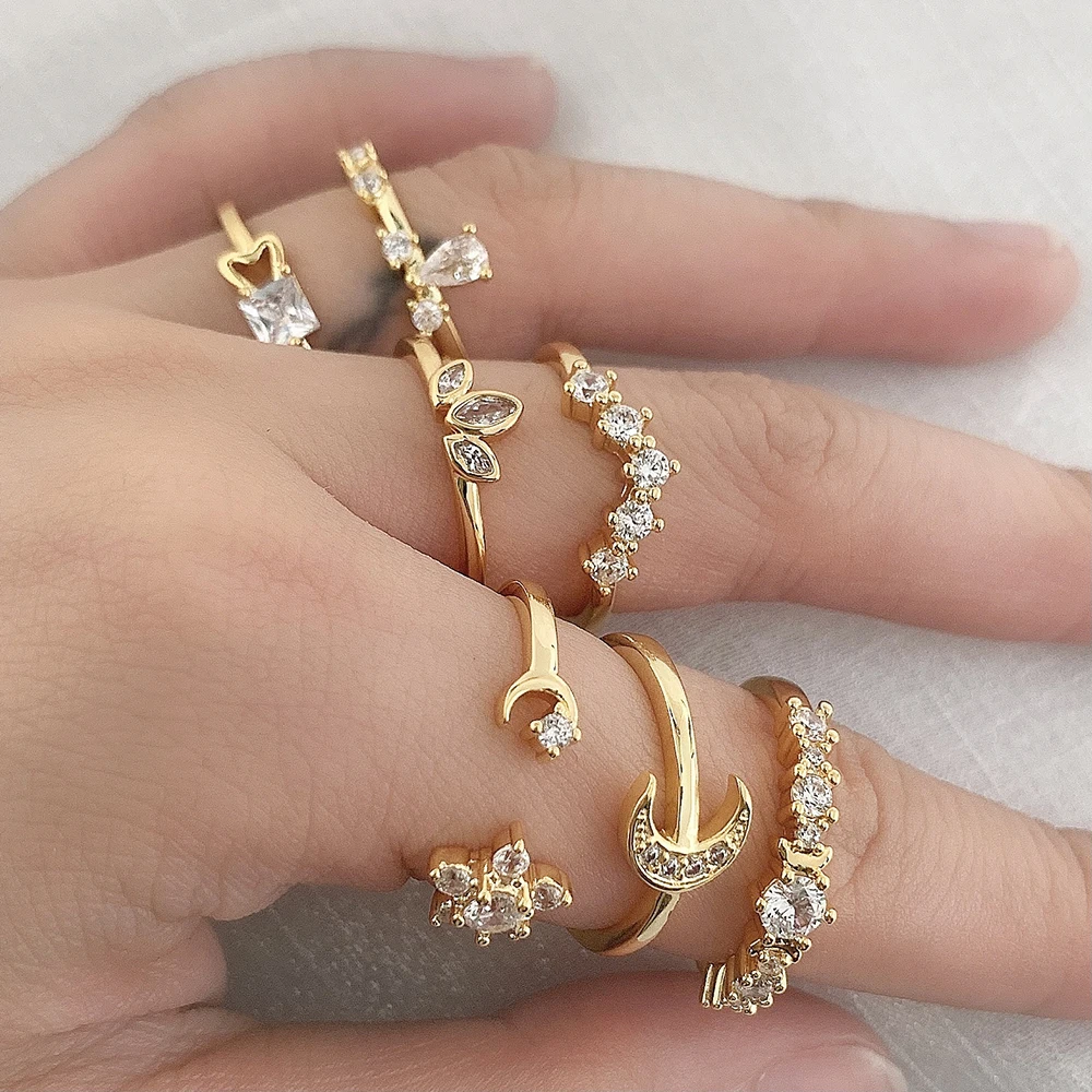 

wholesale woman fashion korea cz crystal thin metal finger rings jewelry