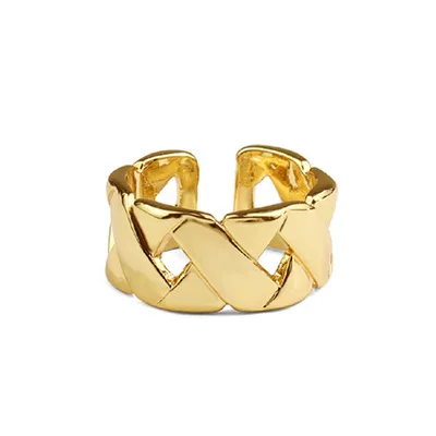 

Hip Hops Hollow Cross Braided Opening Rings 18k Real Gold Plated Braided X Shape Rings For Women