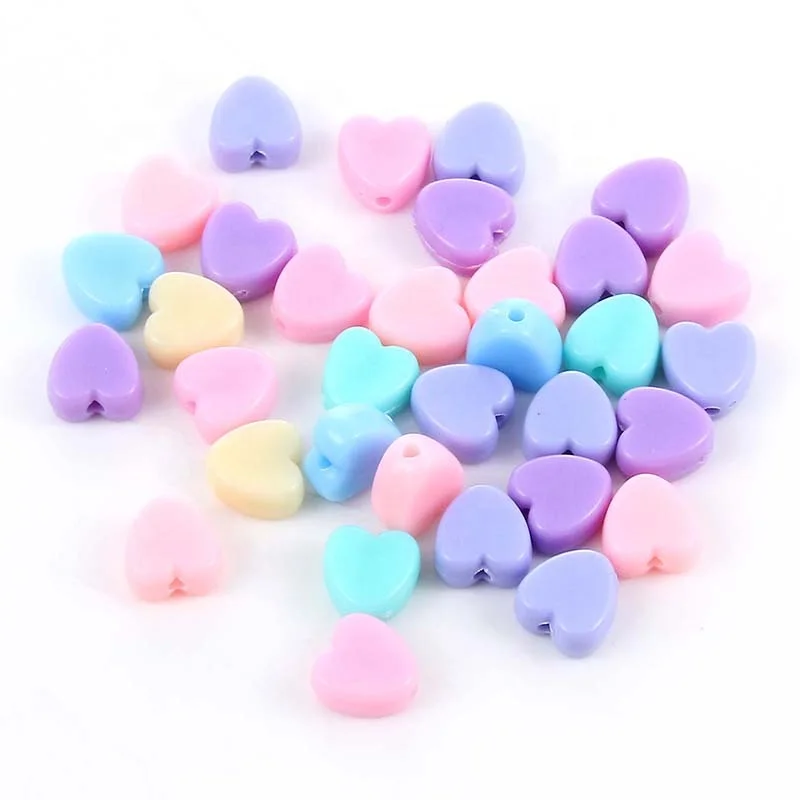 Acrylic Charm Beads Heart Pastel At Random Color 8mm x 8mm( 3/8"x 3/8")Hole:approx 1.5mm