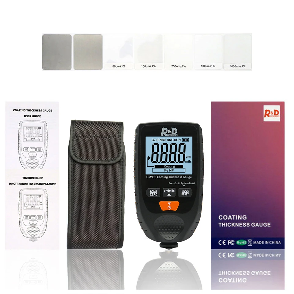 
GM998 coating thickness gauge car paint tester 0-1500um Fe & NFe probe high quality LCD with Backlight display film meter 