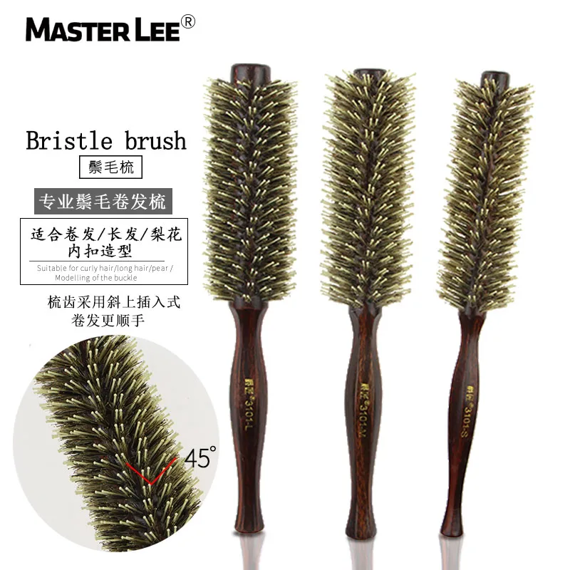 

Masterlee Brand hot sale Boar bristle hair brush detangler combs w/ Handle Wooden for Salon, Brown