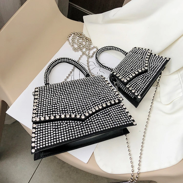 

2020 fashion trend korean diamond handbags girls popular rhinestone hand bag, Black,silver