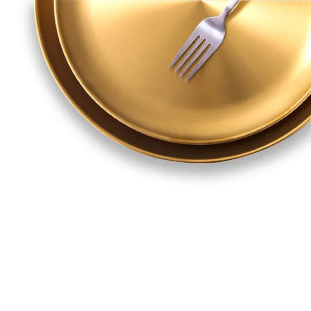 

New arrival stainless steel gold round food serving dinner dishes plate