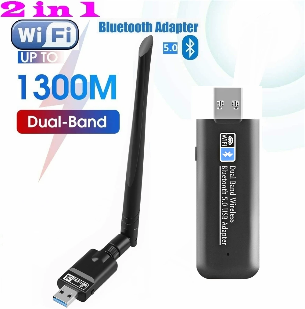 

2 in 1 USB 3.0 WiFi Bluetooth Adapter 1300Mbps Dual Band Wireless Network card Receiver 1200M Mini WiFi Dongle For PC Laptop