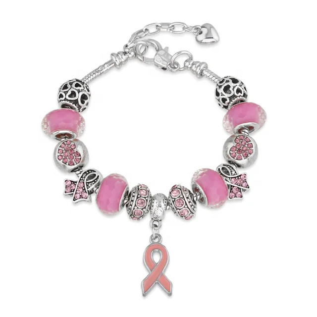 

Alloy Pink Ribbon Breast Cancer Vracelet Awareness Charms Bracelet Wholesale, As pictures