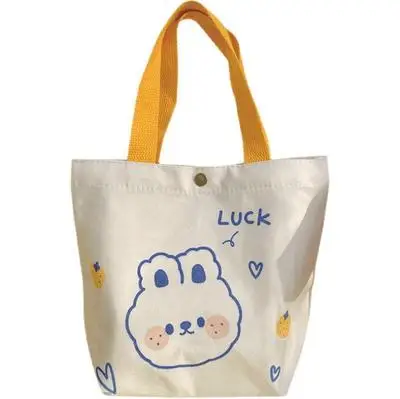 

2022 New Custom Cute Cartoon Canvas Bag Women's Portable Shopping Bag kawaii bag, White