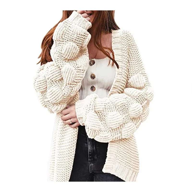

Hot Sales Women Autumn And Winter Loose Knit Cardigan Cute Thick Sweater Long Pompom Cardigan Sweater, Customized color
