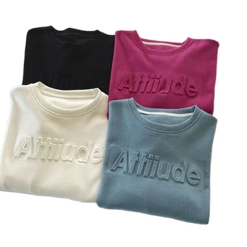 

high quality custom embossed crewneck 3d embossed logo sweatshirts women