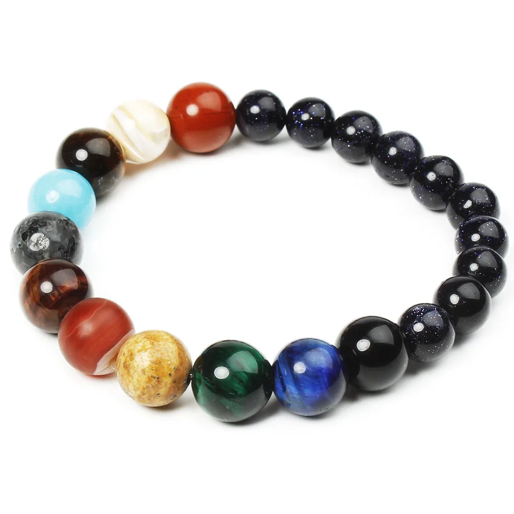 

10mm Solar System Planet Natural Stone Bracelet Beads Agate Crystal Amethyst Healing Energy Stone Bracelet, As the pictures