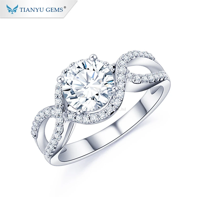 

Tianyu gems latest wedding ring designs 7.0mm H&A moissanite diamond white gold solitaire rings