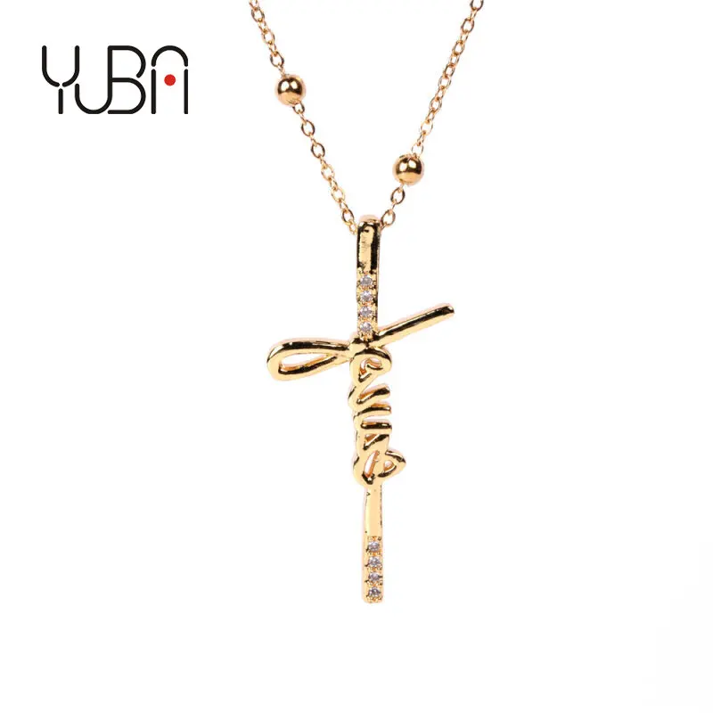 

Hips Hops Jewelry Micro Pave Cubic Zirconia Jesus Pendant Necklace PVD Brass Inlay CZ Cross Crucifix Necklace