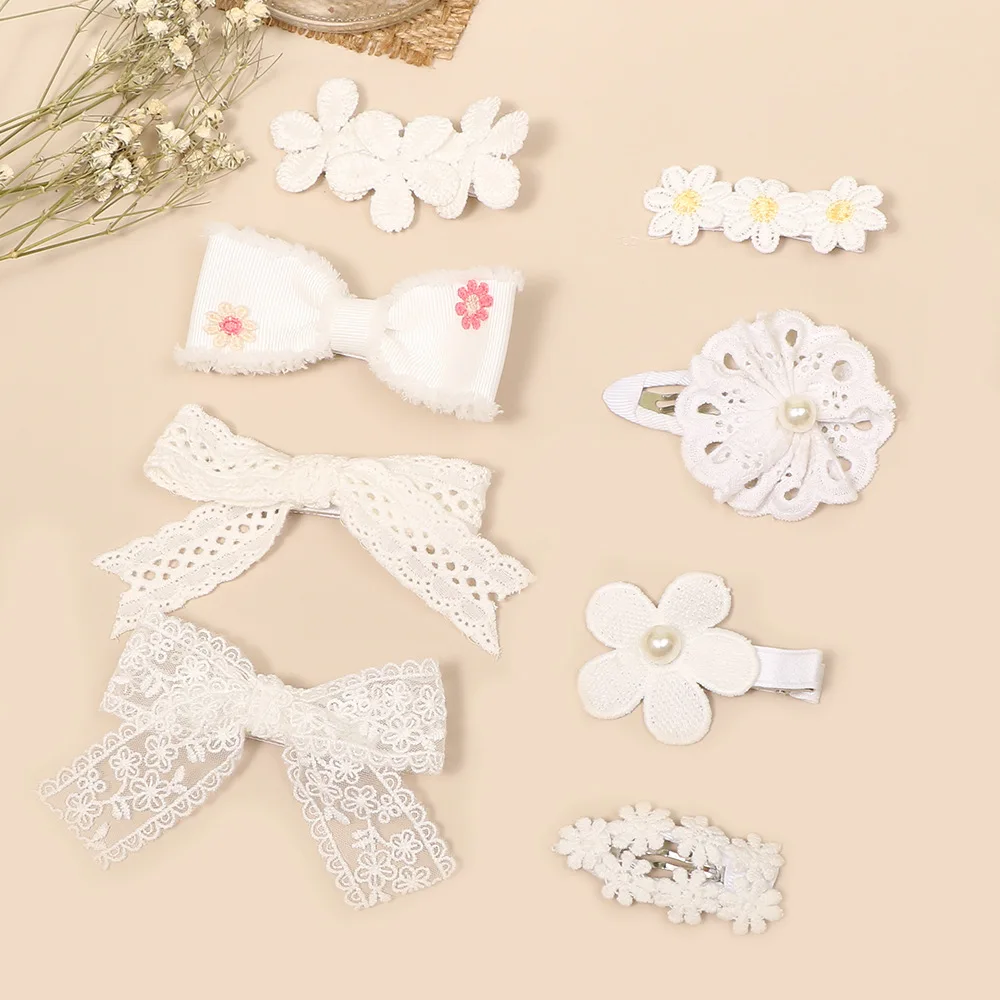 

MIO Korean Style Kids Hair Accessories Hand Made Lace Hair Grip Hair Bow Clip Embroidered Pearl Hairpin Flower Headbands