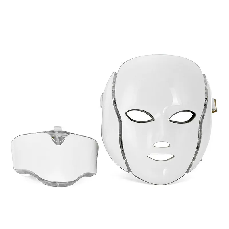 

LM001 7 LED lights Photon Therapy Beauty PDT Machine Skin Rejuvenation LED Facial Neck Mask With Microcurrent For skin whitening, White