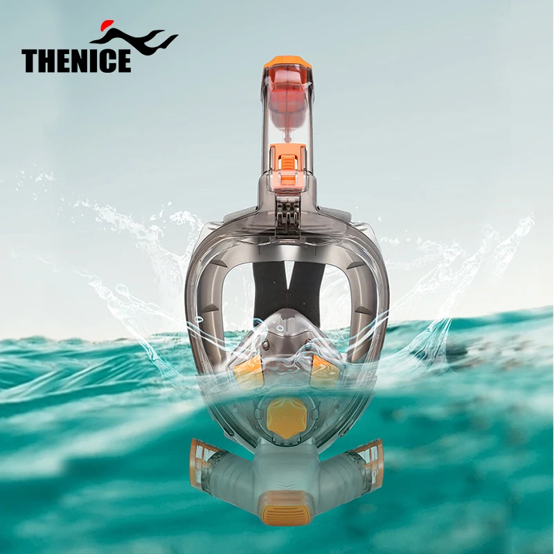 

THENICE exclusive new swimming diving suit snorkeling mask that can isolate exhaust gas, Orange+grey