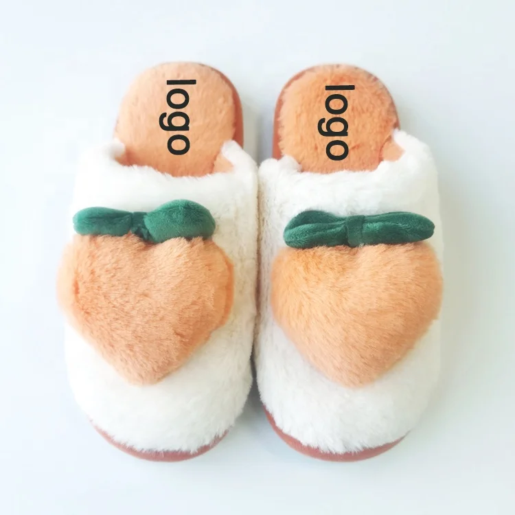

Quick-delivery Winter Spring Slippers Lovely Peach Fruit Plush Women Lady House Orange Slippers for Mozambique