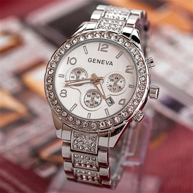 

Rose Gold Women Geneva Quartz Watch Ladies Luxury Crystal Rhinestone Dress Wristwatches Female Clock Gift Relogio Feminino, 7 colors
