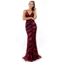

New Fashion Women Sexy Lace Up Slip Dress V-neck Sleeveless Slim Sequin Long Dress Evening Dress