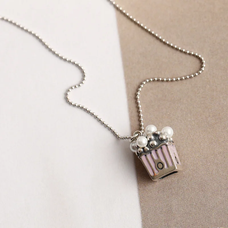 

Vintage Jewelry 925 Sterling Silver Necklace Cute Necklace For Women Popcorn Pendant Necklace