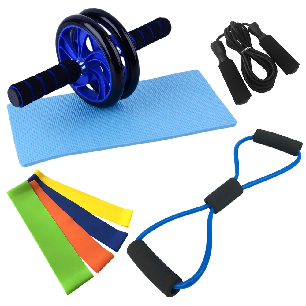 

Home Gym Fitness Set Abdominal Roller Wheel 8 Shape Loop Jump Rope Pack Kit Resistance Band