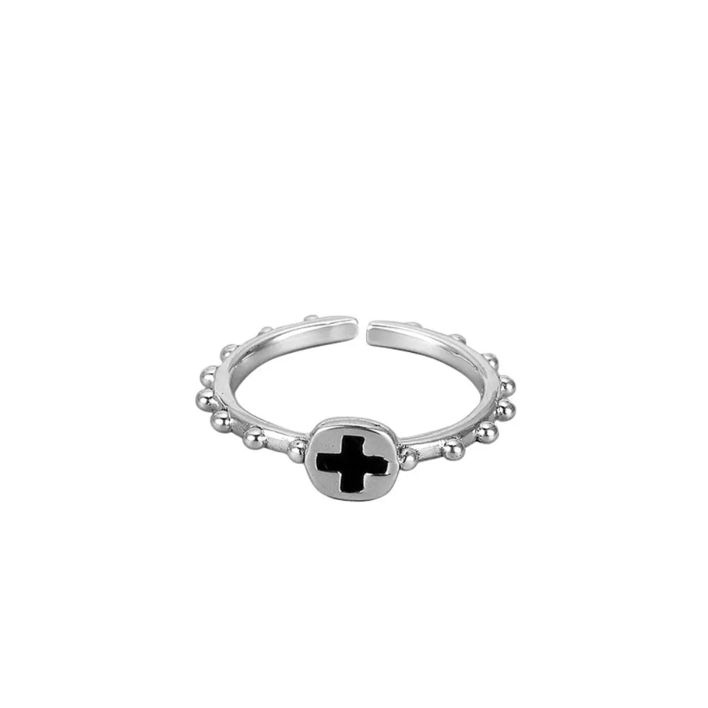

Simple Genuine Designs Silver beads cross Adjustable Rings 925 Sterling Silver Women