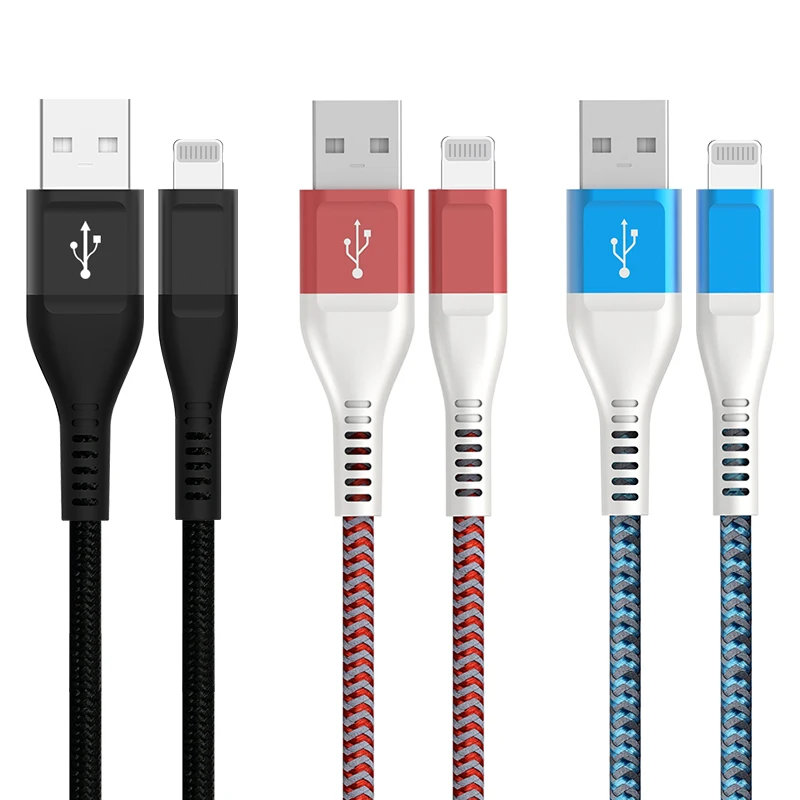 

Mfi Certified Factory Braided 2.4a Fast Charging Usb Cable Lightning Cable 1m 2m For Iphone, Blue,red,black