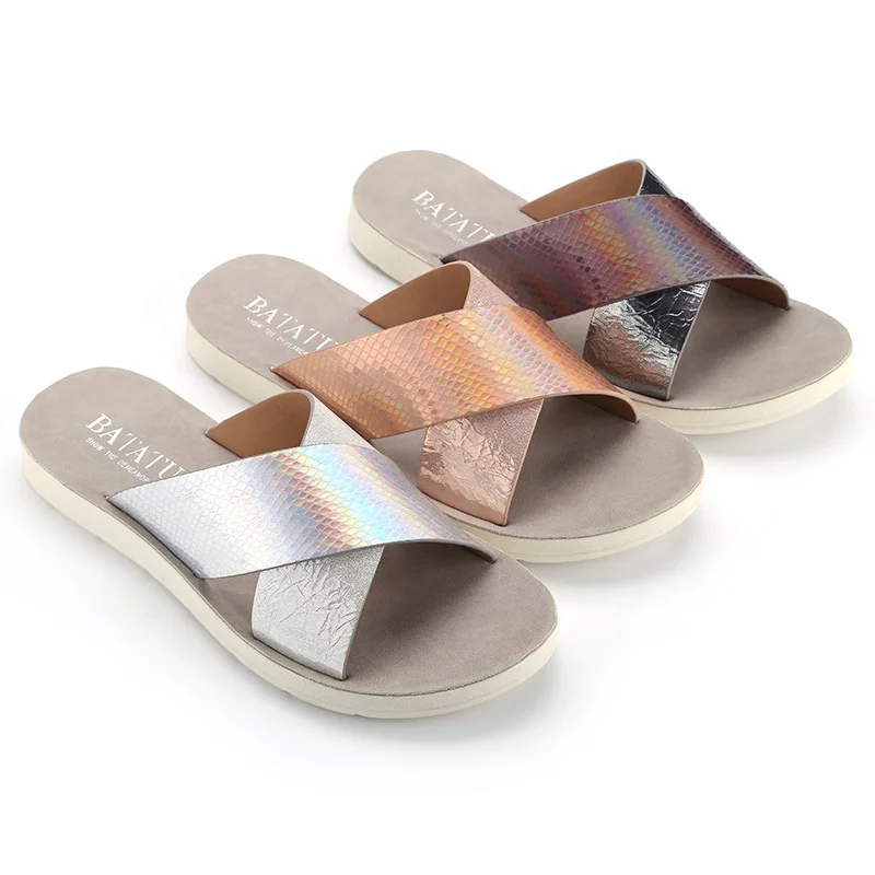 

Summer PU Cross Outdoor Slide Sandals Women And Ladies Low Heel Shoes Casual Flat Slippers, Customized color