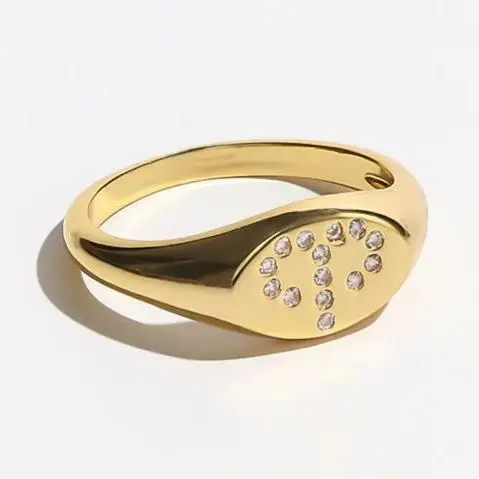 

2021 Fashion New Zodiac Ring Micro Zircon Filled 14K Gold Plated Zodiac Jewelry Ring Wholesale