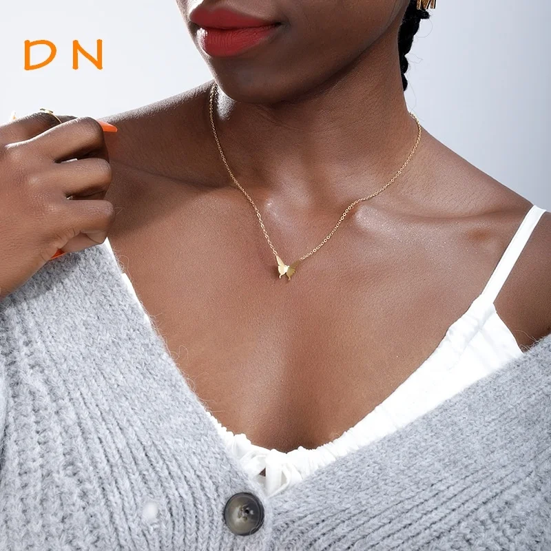 

Dina Woman 18K Real Gold Plating 3D Butterfly Pendant Stainless Steel Charm Necklace, Silver,gold, rose gold