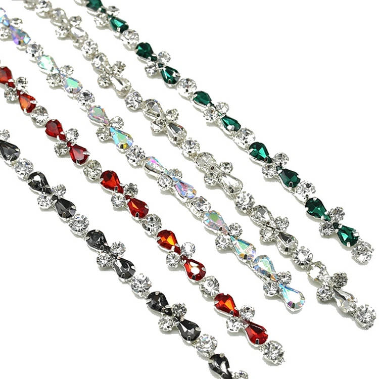 

High quality Colorful Rhinestone Cup Chain Trim Yard Crystal Rhinestone Decorative Chains for Clothes Shoes Decoration