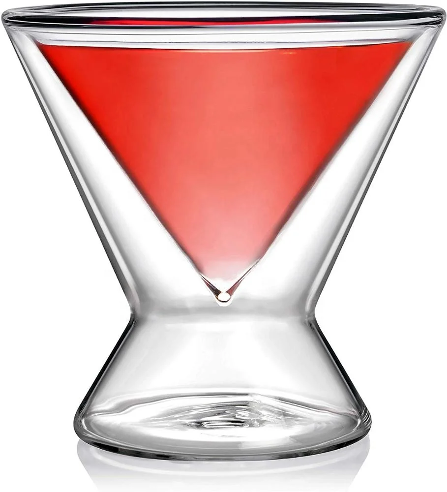 

borosilicate Insulated Double wall Stemless Martini Cocktail Glasses, Clear or customized