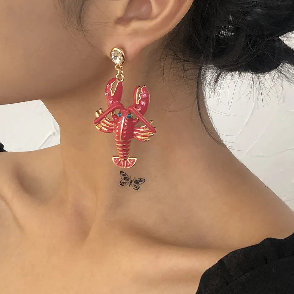 

Kaimei Dropshipping new fashion jewelry wholesale cheap geometric animal fashion earrings enamel red shrimp earrings women, Many colors fyi