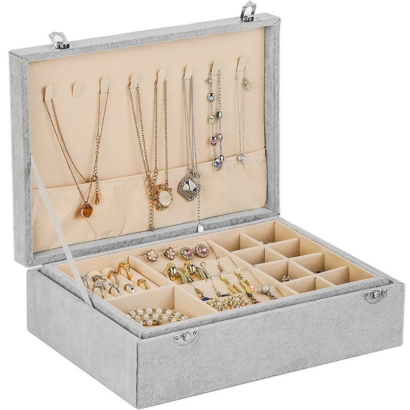 

wholesale High quality With lock Ring Luxury box for jewelry Organizer velvet jewelry Boxes