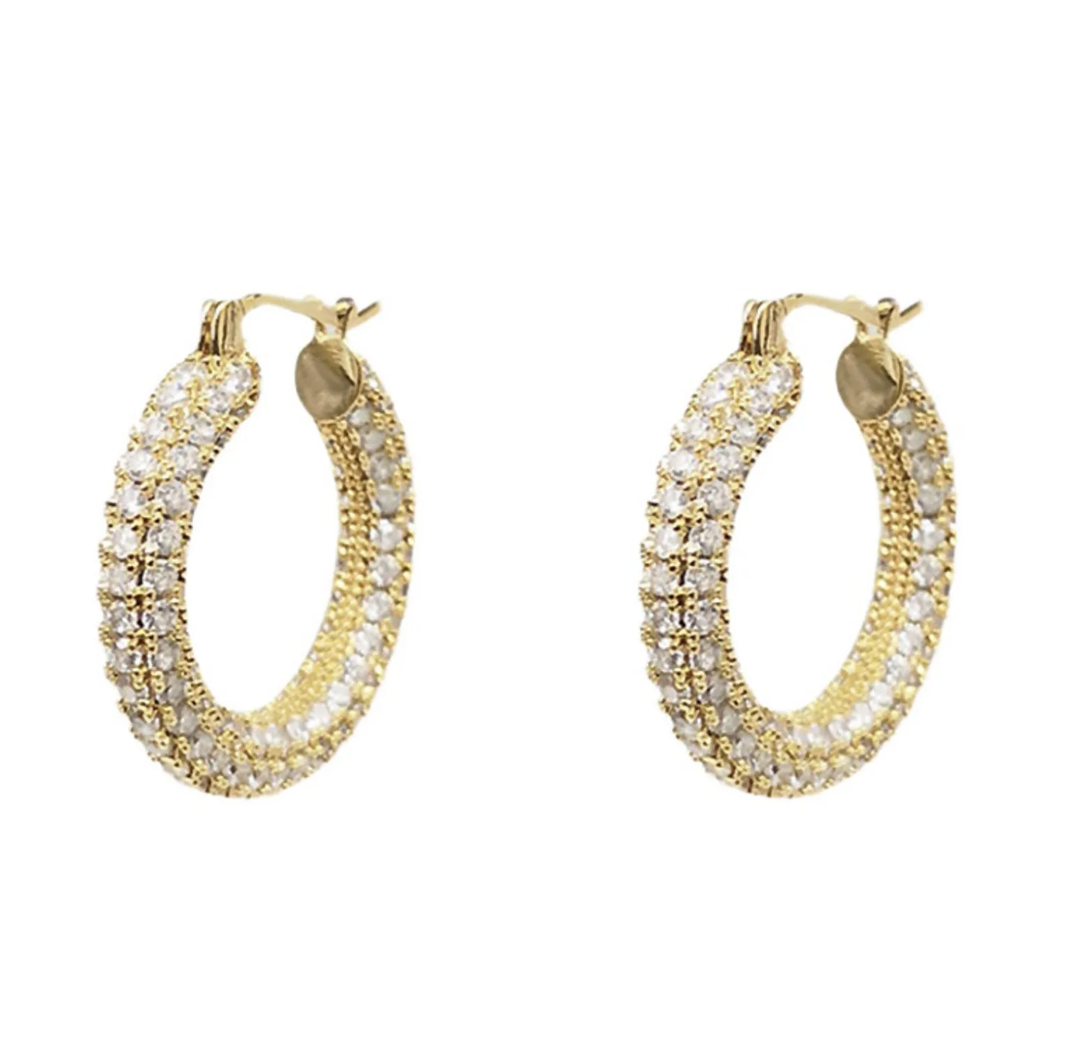 

Minos Fashion Gold Stainless Steel Full Diamond Earring Clear Stone Earrings Jewelry PAVE Mini Huggie Hoop Women Earrings