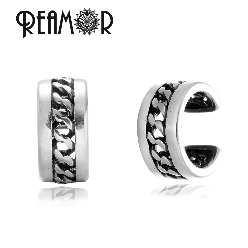 

REAMOR Wide Chain Clipping Cuff Earrings Stainless Steel Hoop Ear Jewelry With no No Hole Wholesale for Men Women Earrings