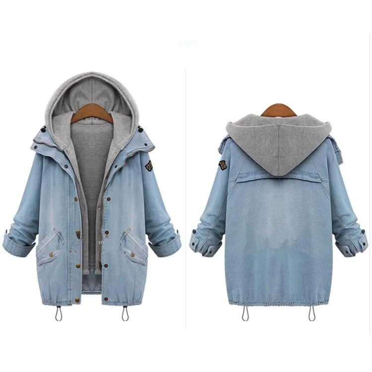 

Sumitong Oversize Women's Fat Autumn Jeans Jacket Cross Border Loose Windbreaker Vest Two Piece Set 2818