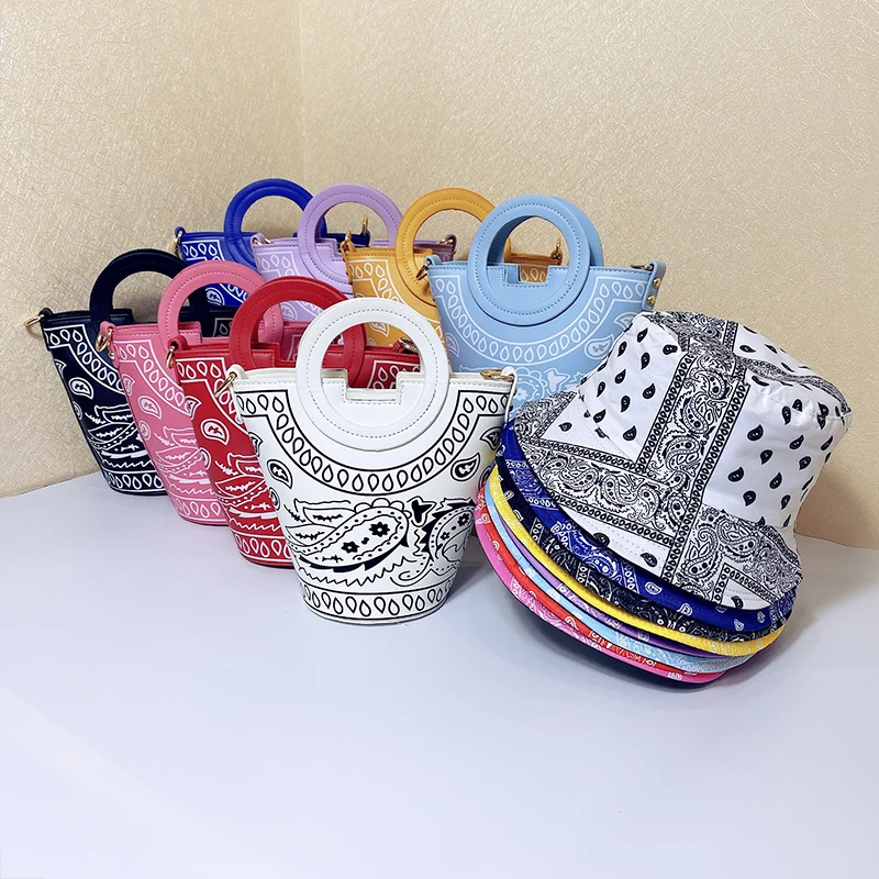 

Wholesale Crossbody Large Bucket Bag New Trendy Tote Women Hand bag Designer Big Bandana Purse Bucket Hat and Purse