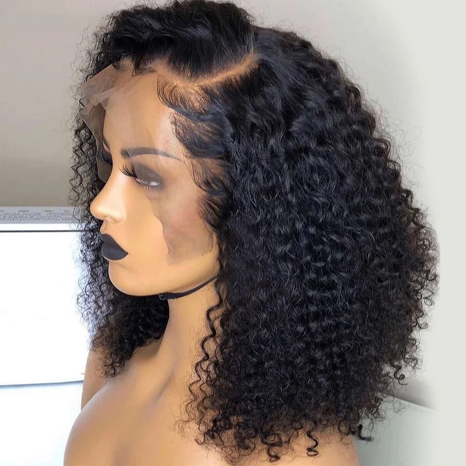 

200% density human hair wigs 4x4 13x4 cuticle aligned preplucked indian lace frontal wig for black women short jerry curl wig