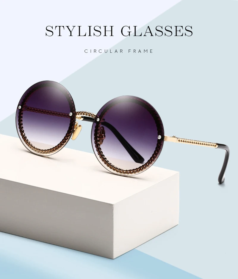 2019 New Arrivals Small Fragrance Chain Round Frame Women Sunglasses