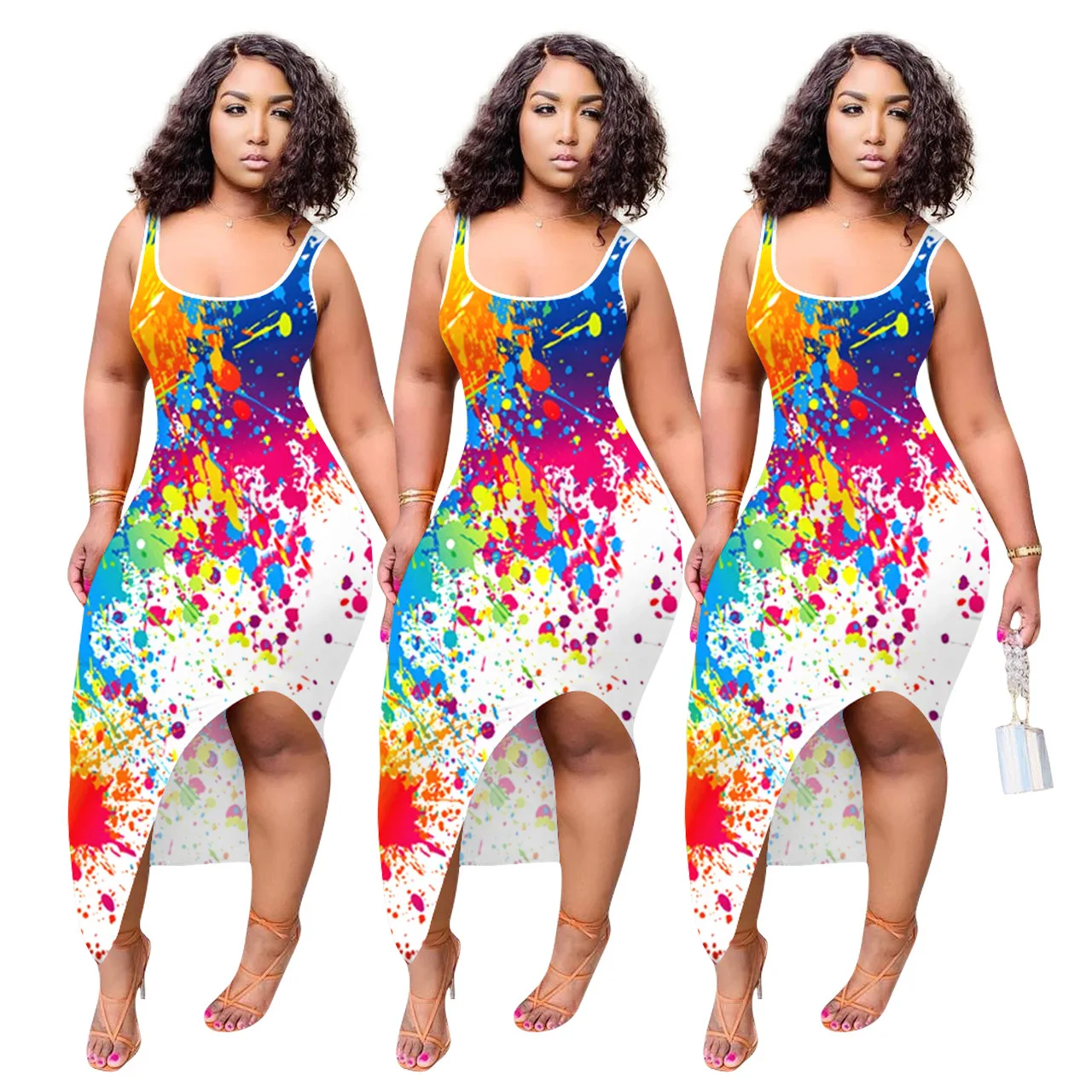 

Wholesale High Quality Casual Fashion Ink-Splash Printing Suspender Dress