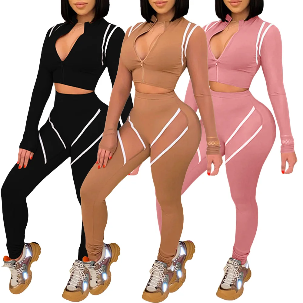 

2021 Hot Selling Fashion Round Neck Vest Shorts Offset Printing Letters Leisure Long Sleeve Sport Bra Sets Women, Picture shows