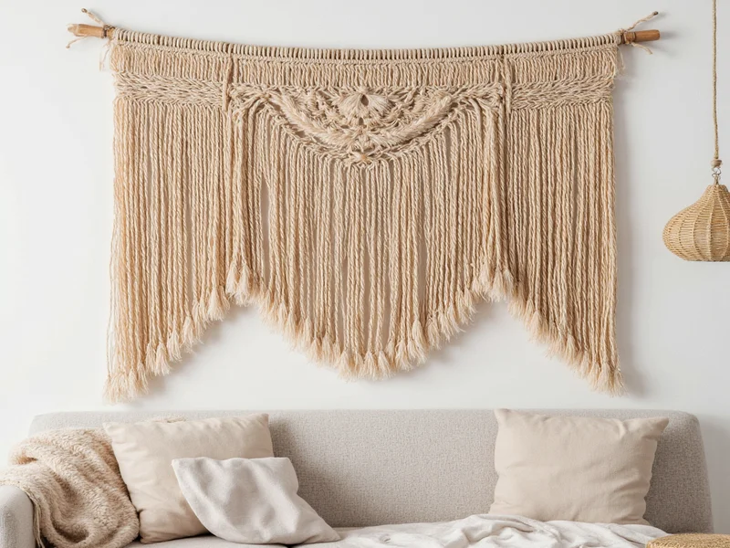Handmade woven wall hanging with natural fibers